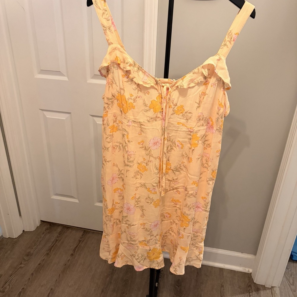 SO Babydoll Yellow Floral Smocked Ruffle Mini Dress Jr Large Cottagecore EUC
